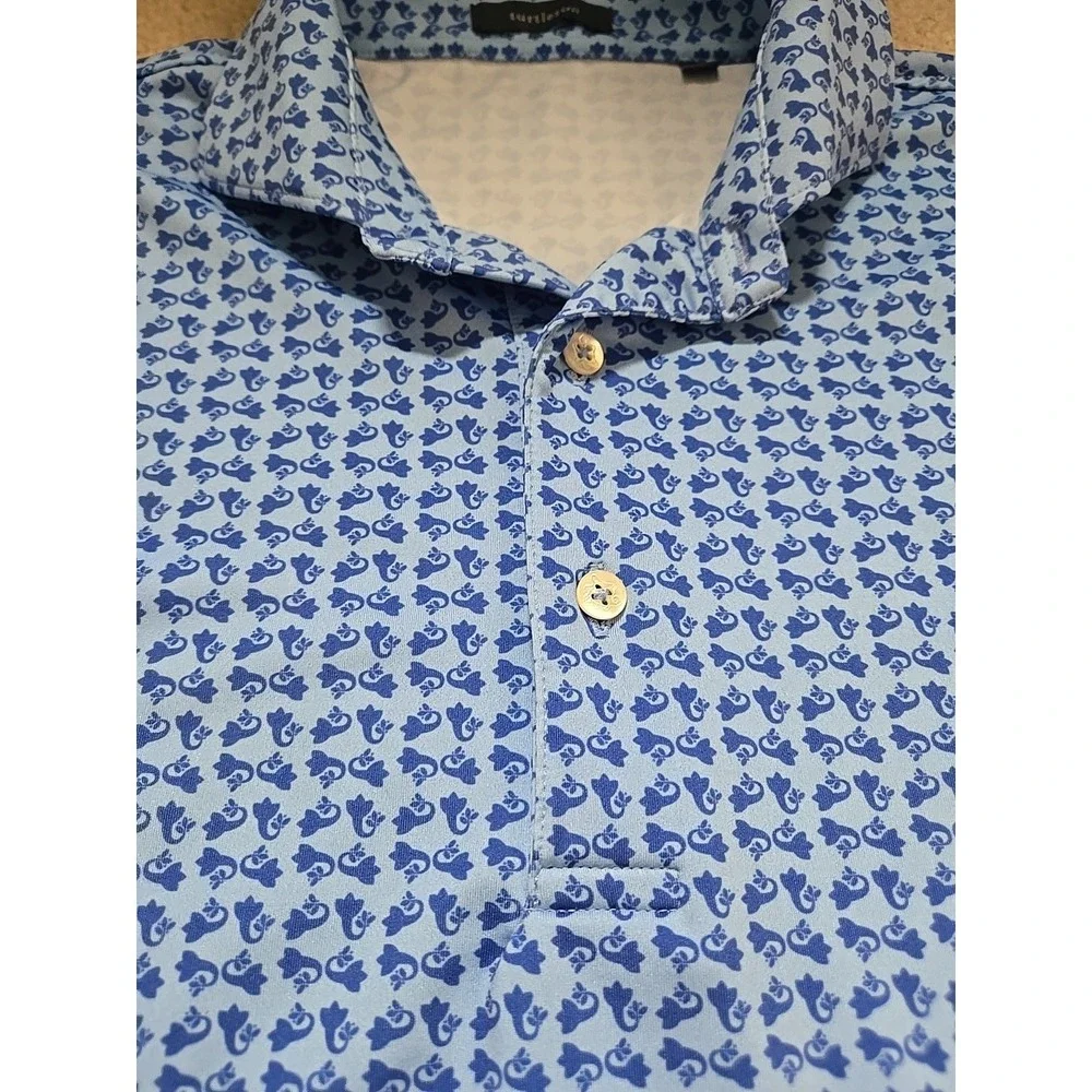Turtleson Performance Polo‎ Blue Seahorse Print Short Sleeve Golf Shirt Men's M